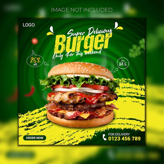 Delicious burger food menu social media post design template