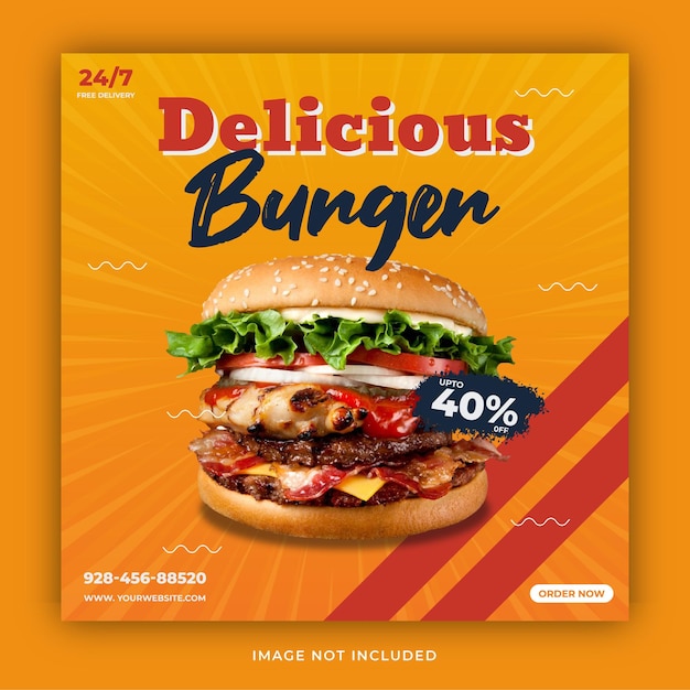 Delicious burger and food menu social media post template