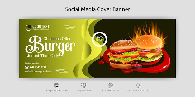 Vector delicious burger and food menu web banner design template