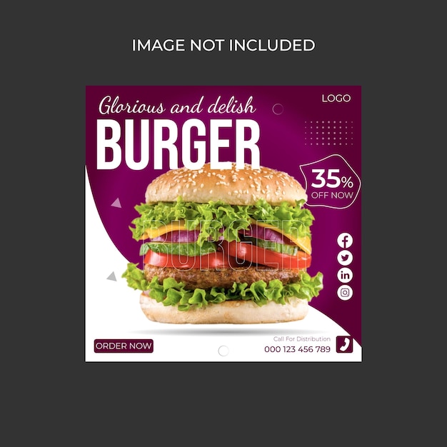 Delicious burger  social media instagram post design template