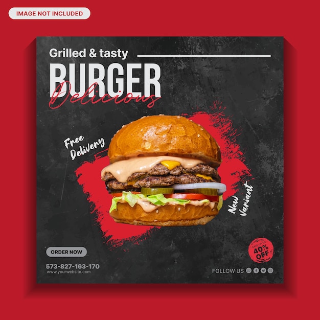 Delicious burger social media post, food social media post, food menu, food template