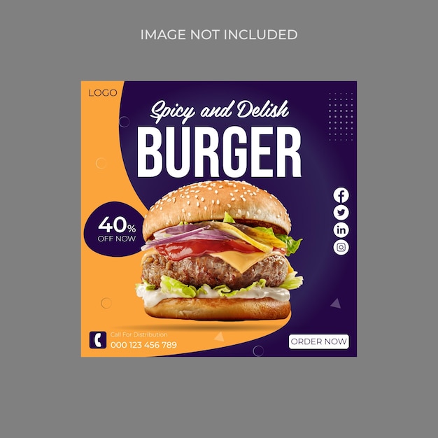 Delicious burger social media post and instagram banner template