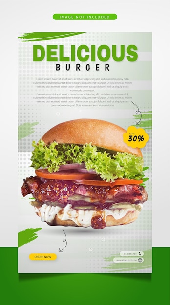 Delicious burger social media post story banner design template