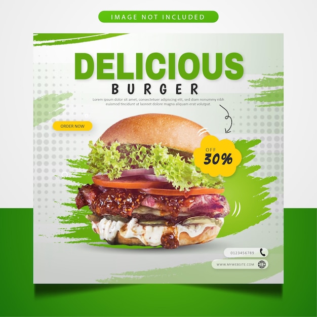 Delicious burger social media promotion banner post design template