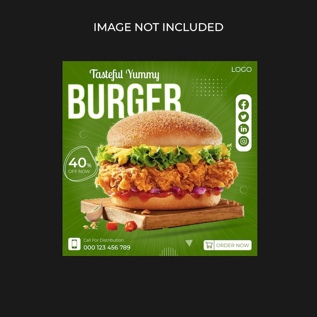 Delicious burger social media promotion and instagram post template