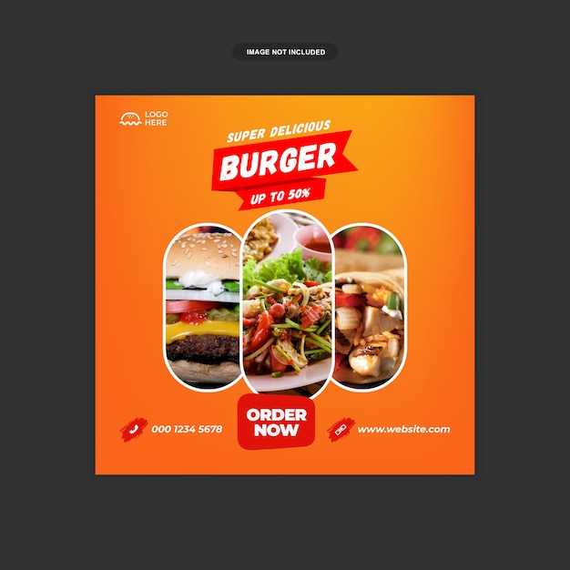 Delicious burger social media sqaure banner template premium psd Premium 