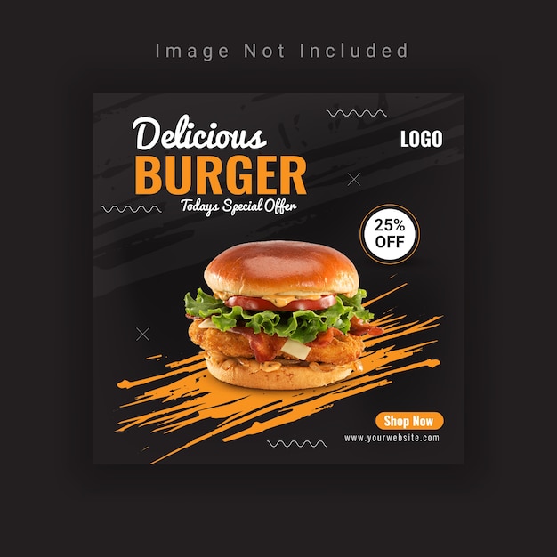 Delicious burger square social media post banner design