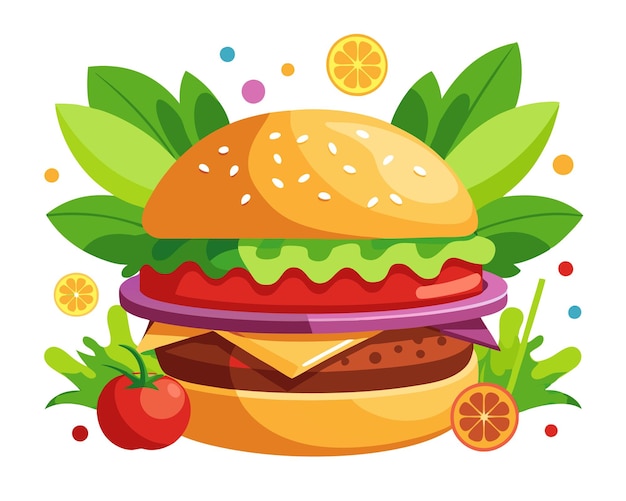 Vector delicious burger with fresh ingredients and vegetable vector illustration