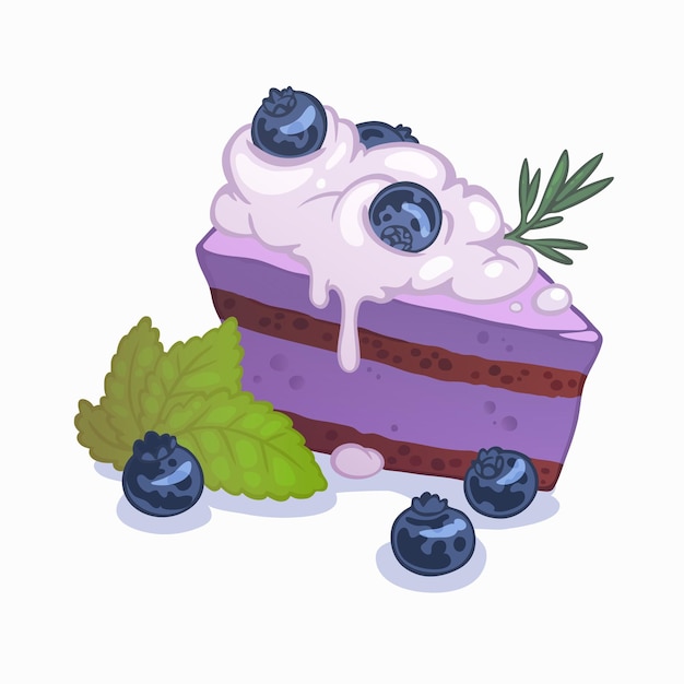 Vector delicious cake with blueberries and mint leaf