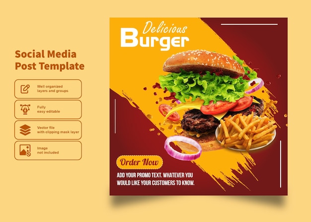 delicious cheese burger flyer for social media post template