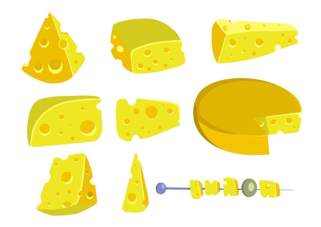 Delicious cheese set Flat Vector illustration