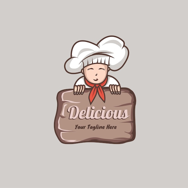 Delicious chef women logo design template with cute cartoon