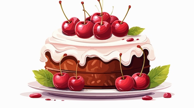 Vector delicious cherry cake on white background vector illustration