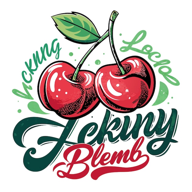 Delicious Cherry Illustration with Vibrant Colors and Artistic Lettering