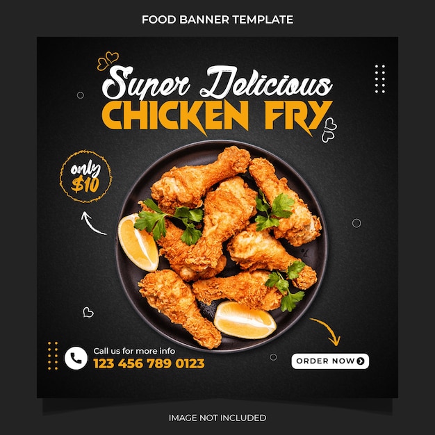 Delicious chicken fry promotion or food menu social media banner and instagram post template design