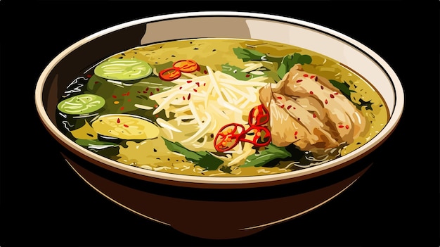 Vector delicious chicken soto soup indonesian cuisine