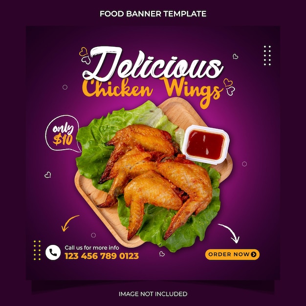 Delicious Chicken wings promotion and food menu social media instagram post banner template design