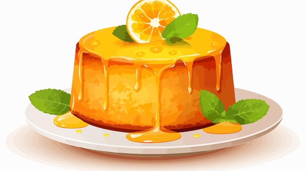 Vector delicious chiffon cake topped with orange jam on white background