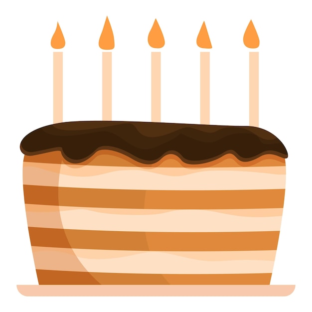 Vector delicious chocolate birthday cake with five burning candles