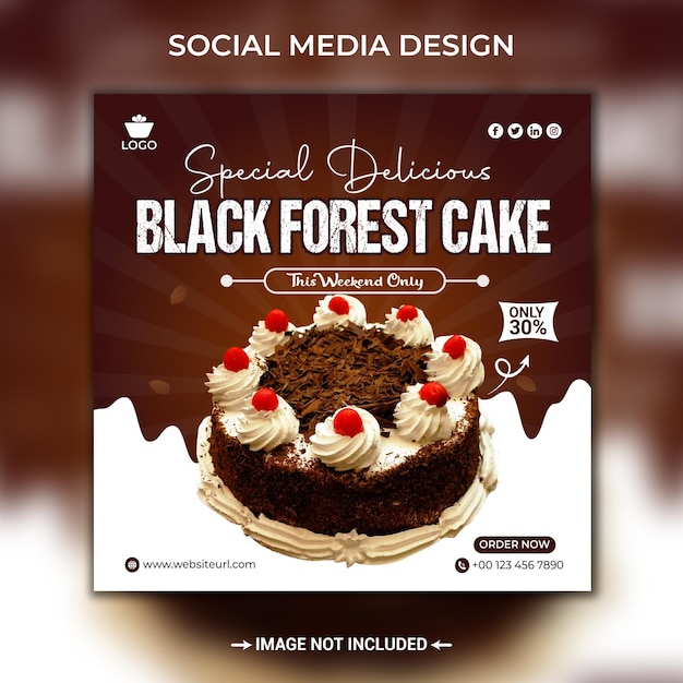 Delicious chocolate cake social media banner and Instagram post design template