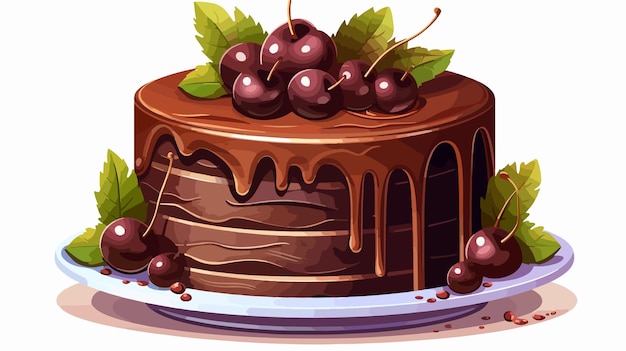 Delicious Chocolate Cake with Decorative Leafs and Sweet Candy