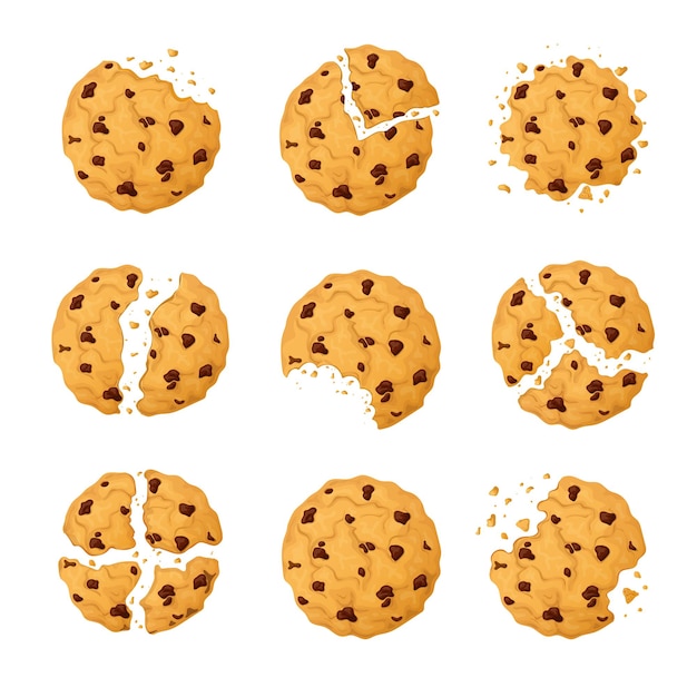 Delicious chocolate chip cookie hand drawn cartoon style isolated on a white background