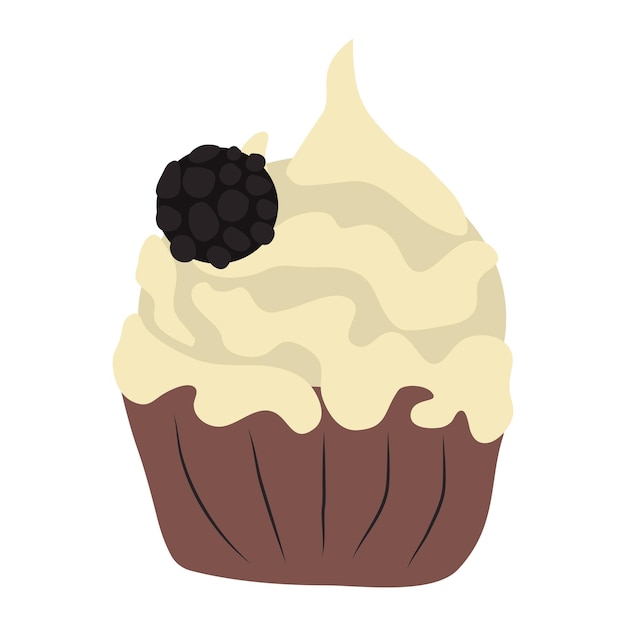 Delicious chocolate cupcake with blackberry on the top Dessert vector illustration design