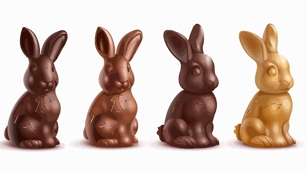 Vector delicious chocolate easter bunnies on white background