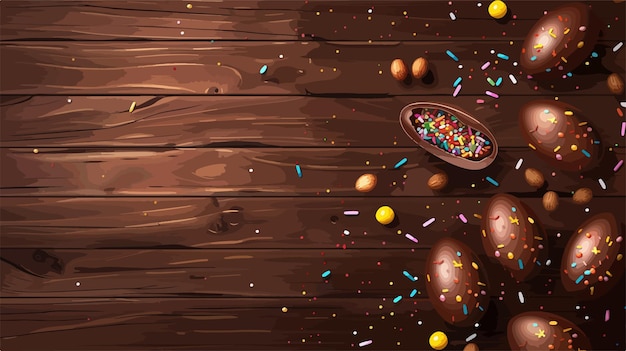 Vector delicious chocolate easter eggs with colorful candies and sprinkles on white background