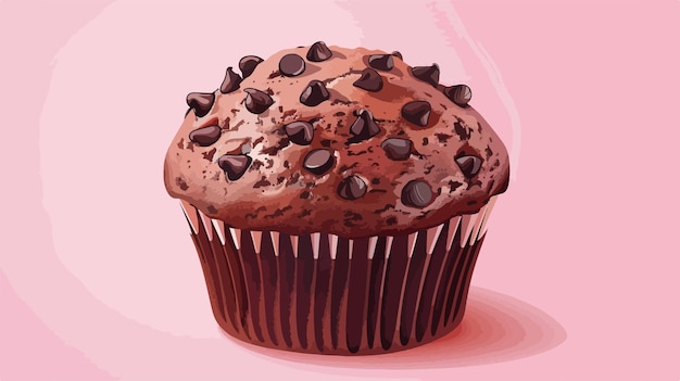 Delicious Chocolate Muffin on Pink Background Vector Illustration