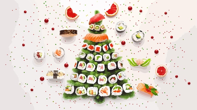 Vector delicious christmas tree sushi roll decor display