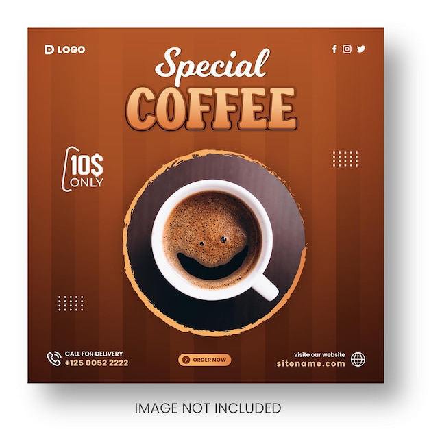 Delicious Coffee shop and food menu promotion restaurant social media or Instagram post banner