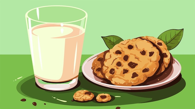 Delicious Cookies with Chocolate Chips and a Glass of Milk