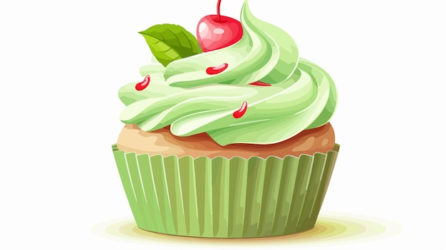 Delicious and Creamy Green Cupcake Cartoon Vector Illustration