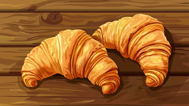 Vector delicious croissants on wooden table in vector style