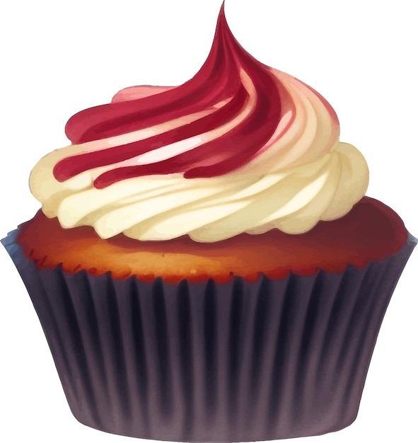 Delicious Cupcake with Cream Detailed Beautiful Hand Drawn Vector Illustration