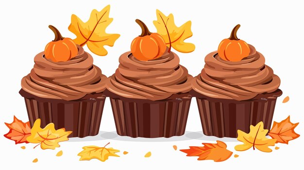 Delicious Cupcake with Pumpkins Chocolate Icing and Maple Leaf