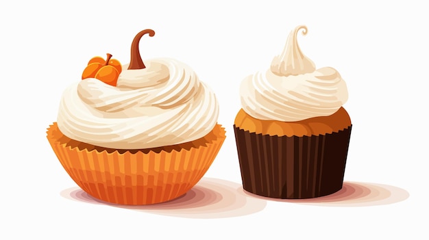 Vector delicious cupcake with white pumpkin and chocolate cream