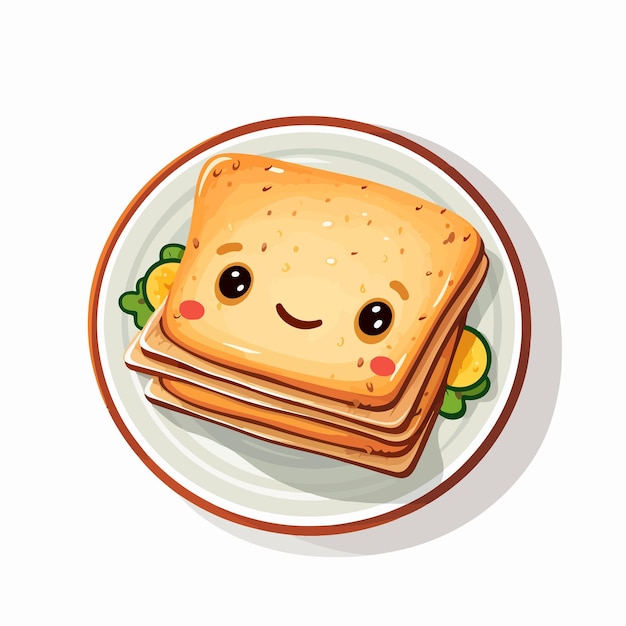 Delicious and Cute Sandwich on Plate Vector Illustration