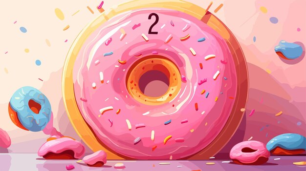 Vector delicious donut clock showing doughnut breakfast time concept in bakery