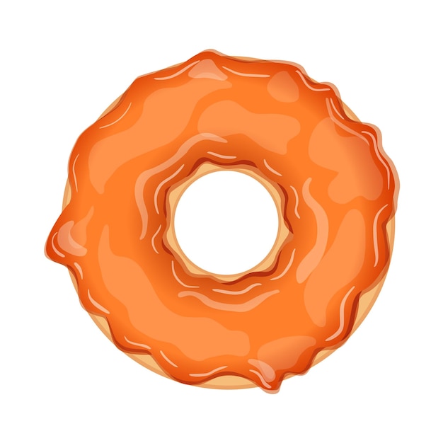 Delicious donut with orange glaze isolated on white background realistic vector illustration