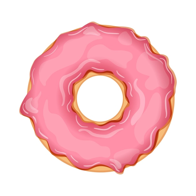 Delicious donut with pink icing isolated on white background Realistic vector illustration