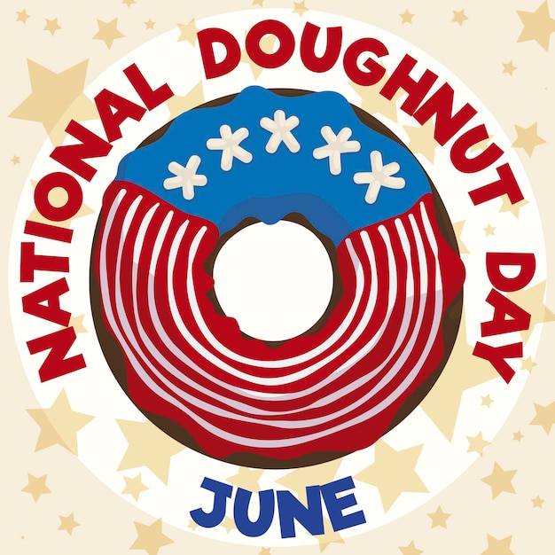 Delicious doughnut with American design promoting National Donut Day in June