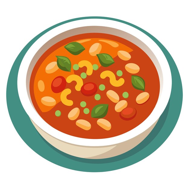 Vector delicious fagioli pasta soup in a white bowl on white background