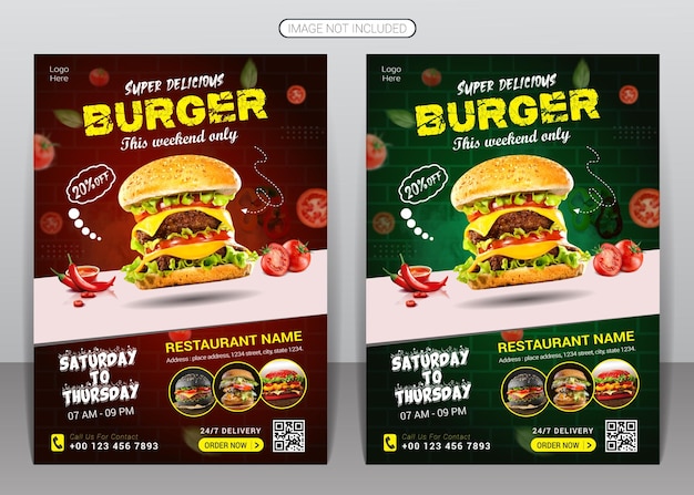 Delicious fast food burger flyer design and restaurant food menu flyer design template