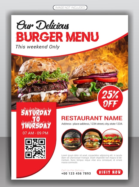 Delicious fast food burger flyer design and restaurant food menu flyer or food flyer design template