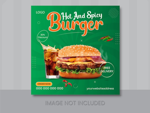 Delicious Fast Food Discount restaurant Burger Menu business marketing social media Instagram post