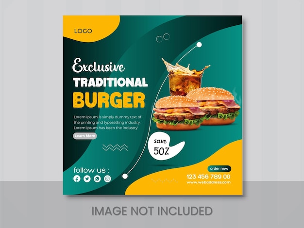 Delicious Fast Food Discount Traditional Burger Menu Creative Gradient And Shape social media Design