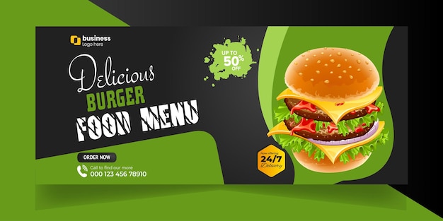 Vector delicious fast food pizza banner with social media cover post restaurant discount food banner