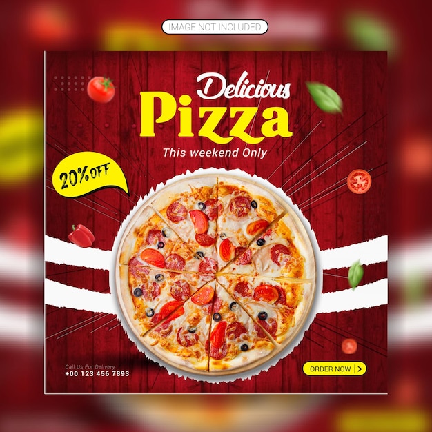 Delicious fast food pizza social media promotion and Instagram banner or pizza post design template